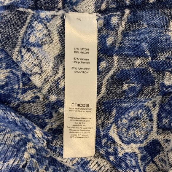 Chicos Womens Cardigan Sweater 1 M Paisley Blue White Waterfall Lightweight Boho - Picture 8 of 14